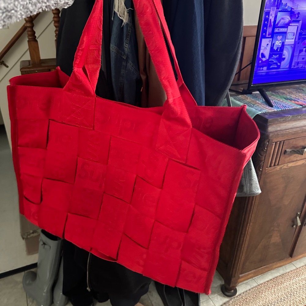 Supreme Red Woven Tote Bag